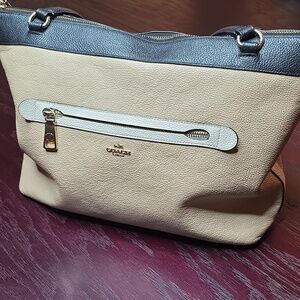Coach Two-Tone Pebbled Leather Shoulder Bag - Beige and Black